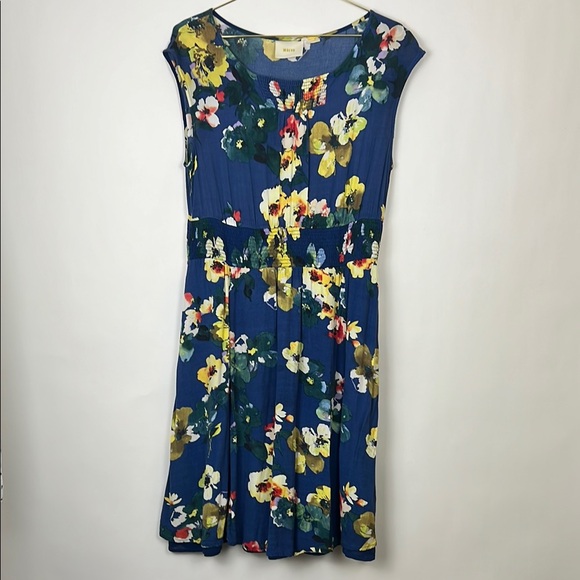 Maeve Anthropologie Evaline sleeveless A-line Floral Blue Dress S - Picture 3 of 13